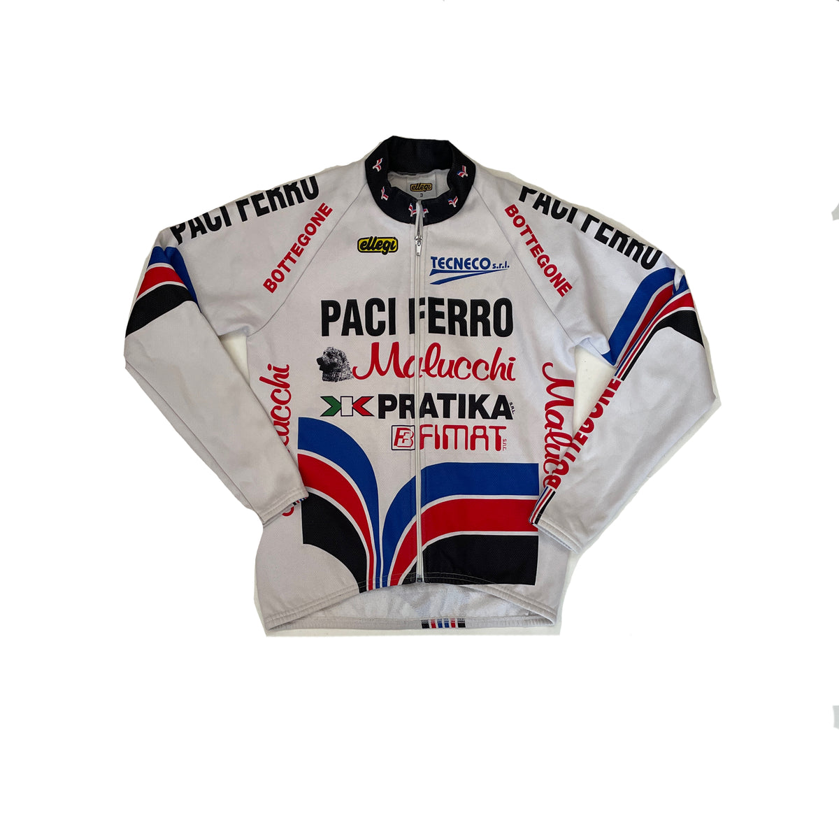 Vintage Aleggi Paci Ferro Cycling Jersey Jacket White Red Blue Black Size 3