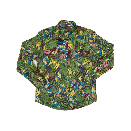 Vintage Y2K green yellow blue floral pattern long sleeve party shirt size XS