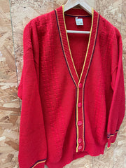 Vintage 70s red yellow preppy freshman mod  style button up cardigan size 48 large by Lasa