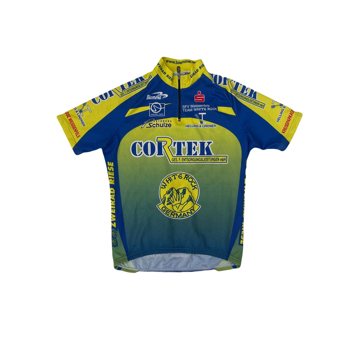 Vintage Biemme CORTEK Cycling Jersey Men's Size S Blue Yellow Short Sleeve