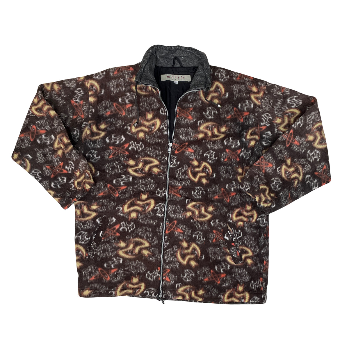 Vintage 90s brown grey crazy print abstract pattern fleece size large by Meryll
