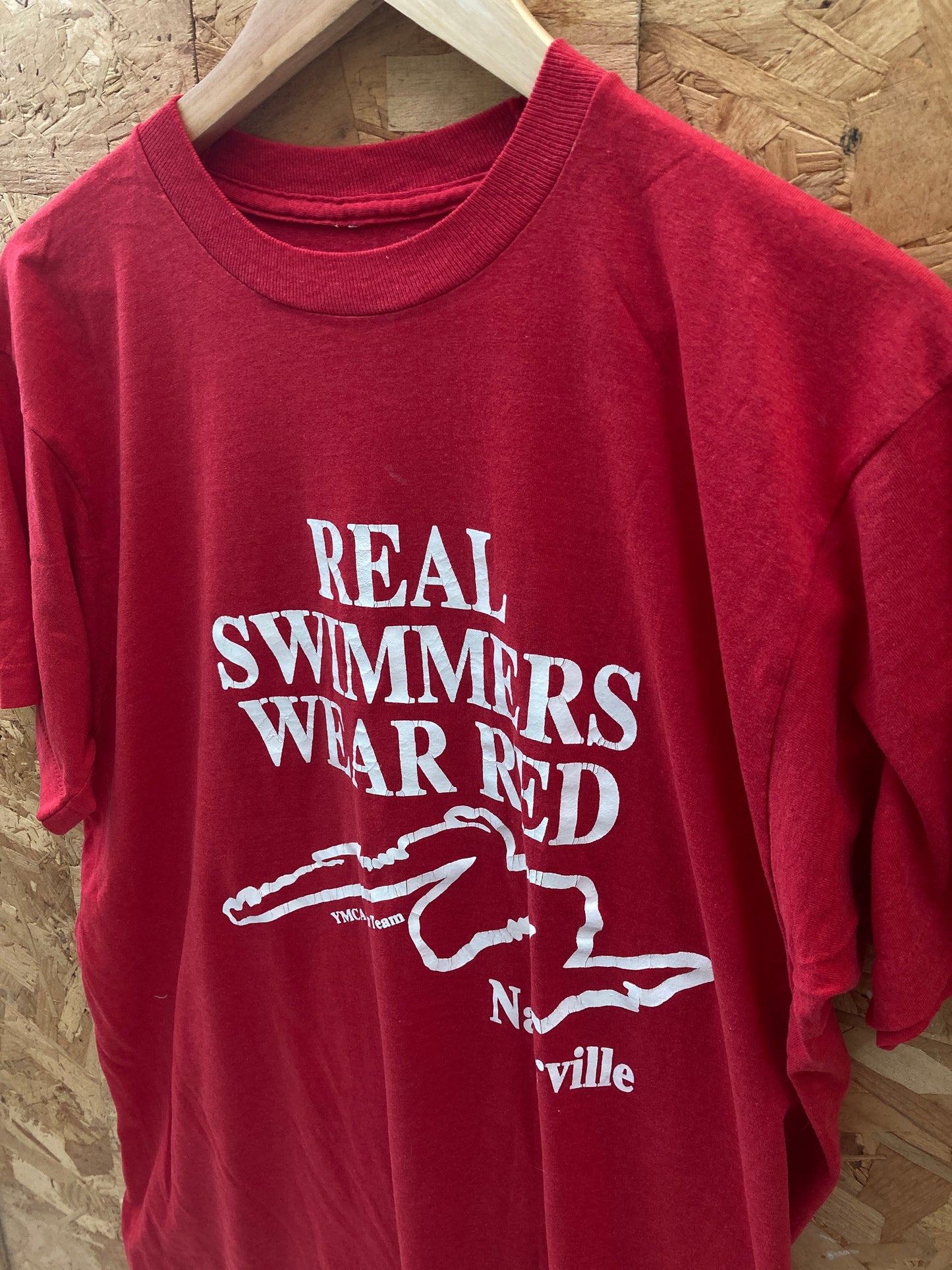 Vintage 90s Naperville Swimmers souvenir single stitch red t-shirt size large