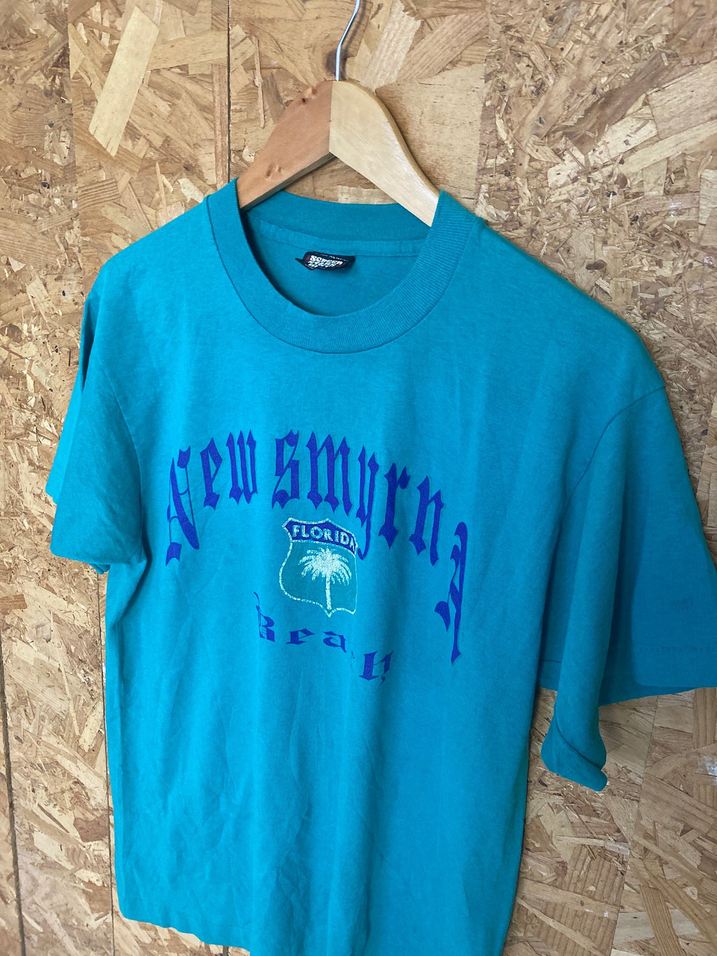 Vintage 80s turquoise green New Smyrna Beach USA souvenir single stitch t-shirt size large