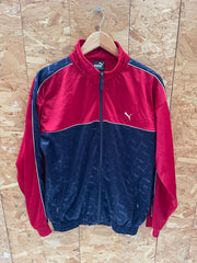 Puma Track Jacket Red Navy All Over Logo Print Full Zip Size Small