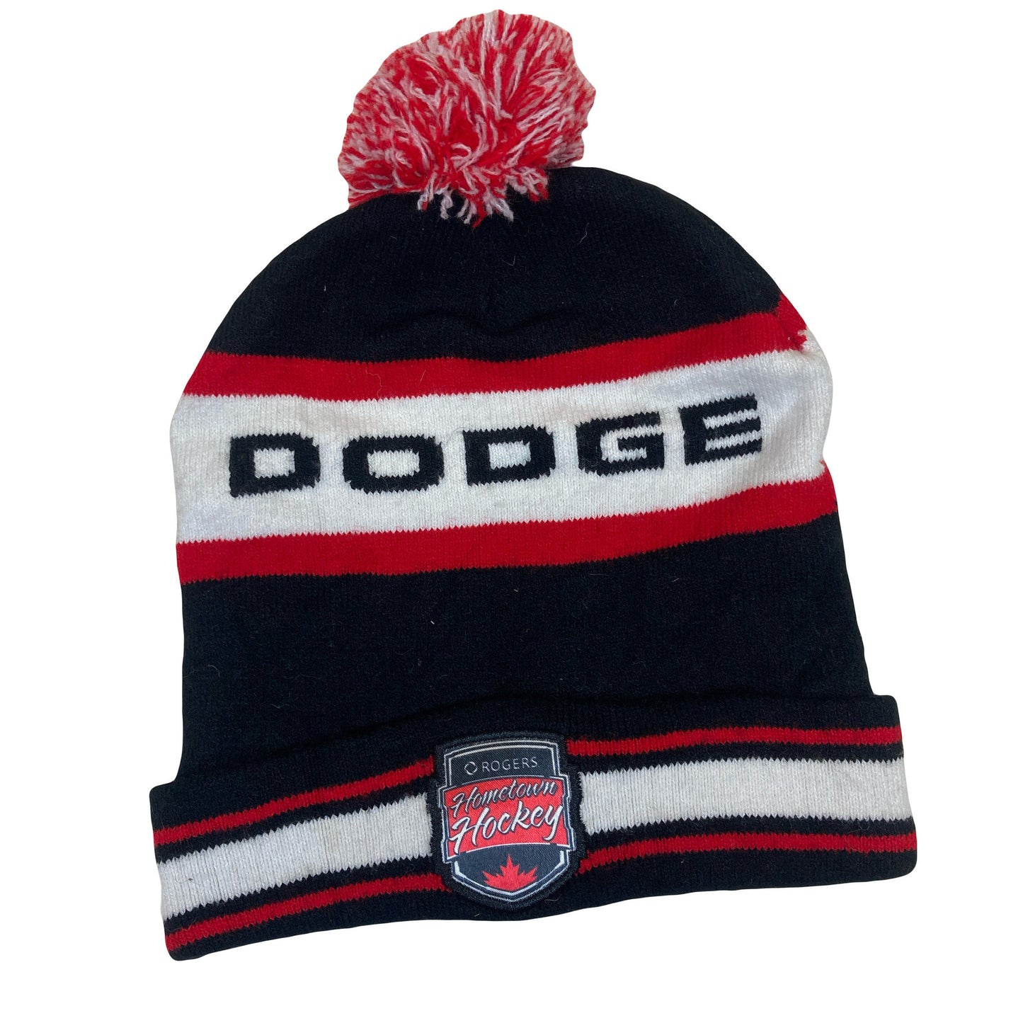 Vintage Y2K nascar style Dodge spell out winter ice hockey red black white beanie bobble hat