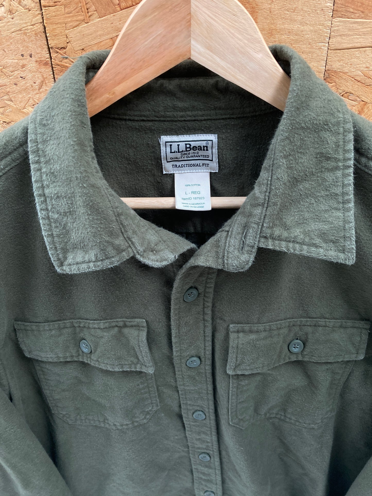 Vintage 90s olive drab green long sleeve chamois shirt size large by LL Bean