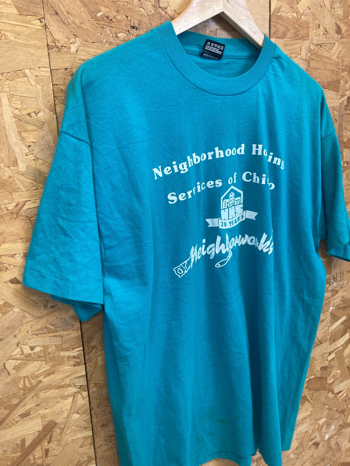 Vintage 90s turquoise Chicago neighbourhood housing services NHS souvenir single stitch t-shirt size