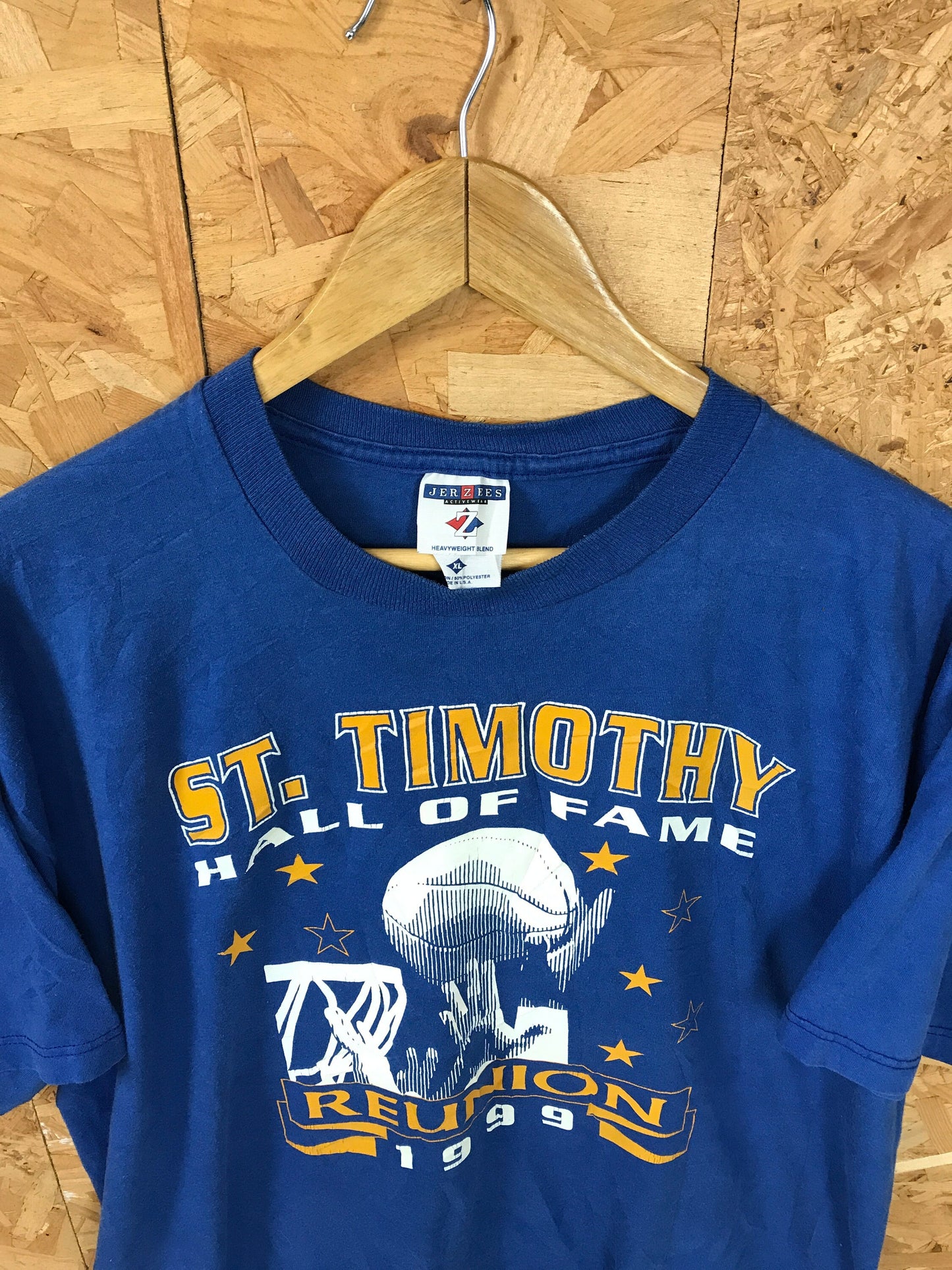 Vintage 99&#39; St Timothy Ohio USA college sports basketball reunion team souvenir blue t-shirt size XL