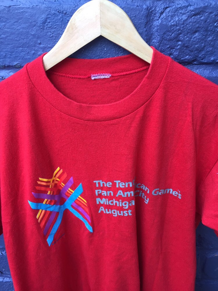 Vintage 85’ tenth pan American games Michigan city USA souvenir red t-shirt size medium