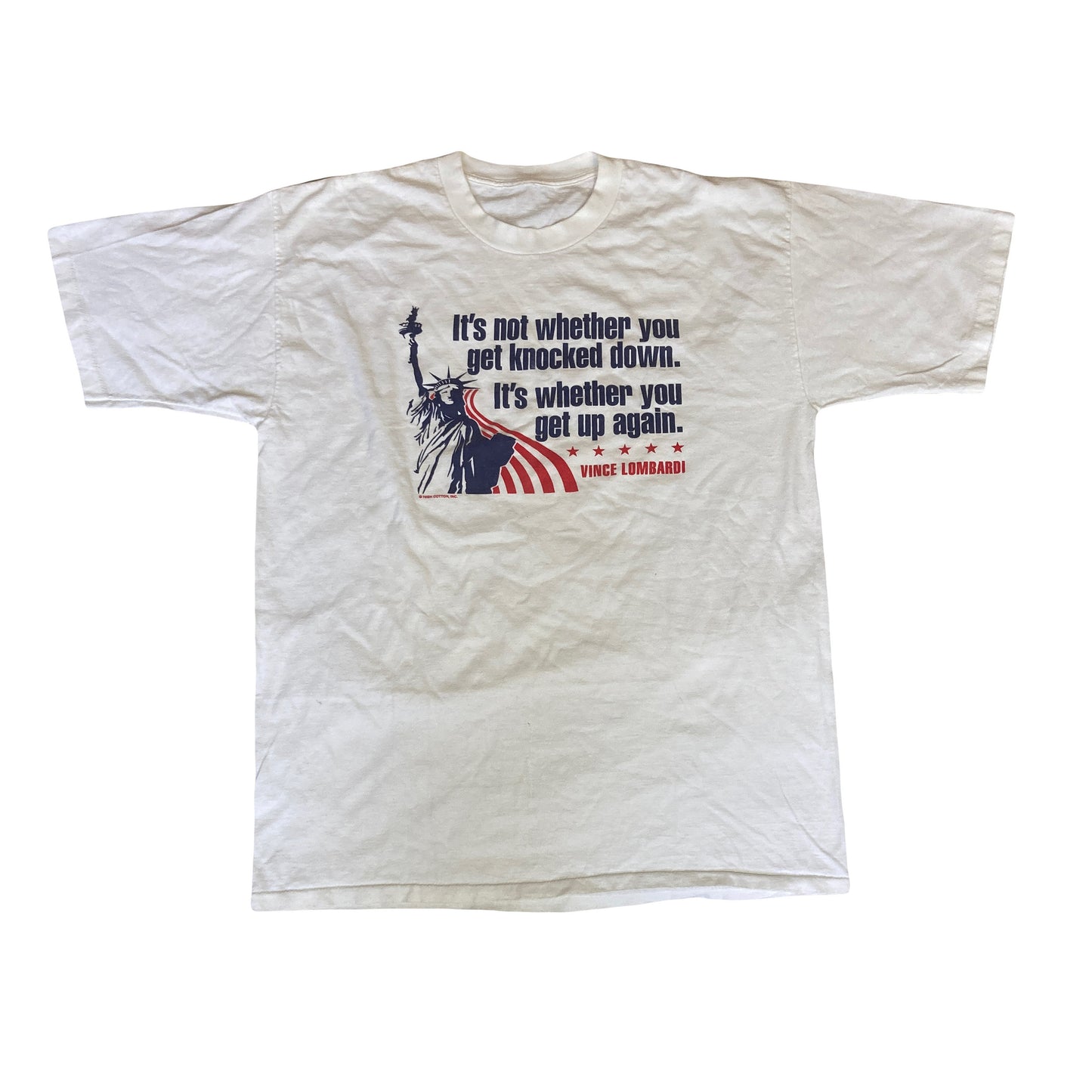 Vintage 80s Vince Lombardi inspirational quote patriotic USA souvenir single stitch white t-shirt size XL