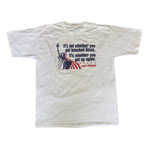 Vintage 80s Vince Lombardi inspirational quote patriotic USA souvenir single stitch white t-shirt size XL