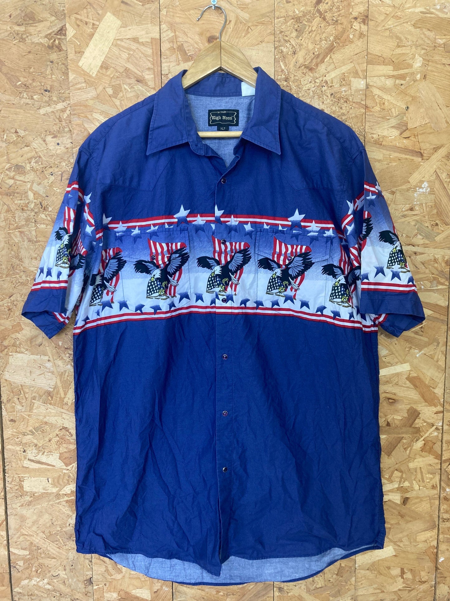 Vintage 90s American eagle Aztec Navajo pattern blue red white short sleeve western cowboy shirt size XL