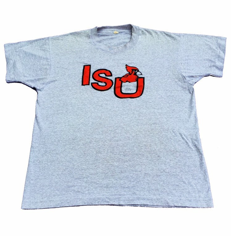 Vintage 90s Bone Student Center ISU USA souvenir college varsity grey marl t-shirt size XL