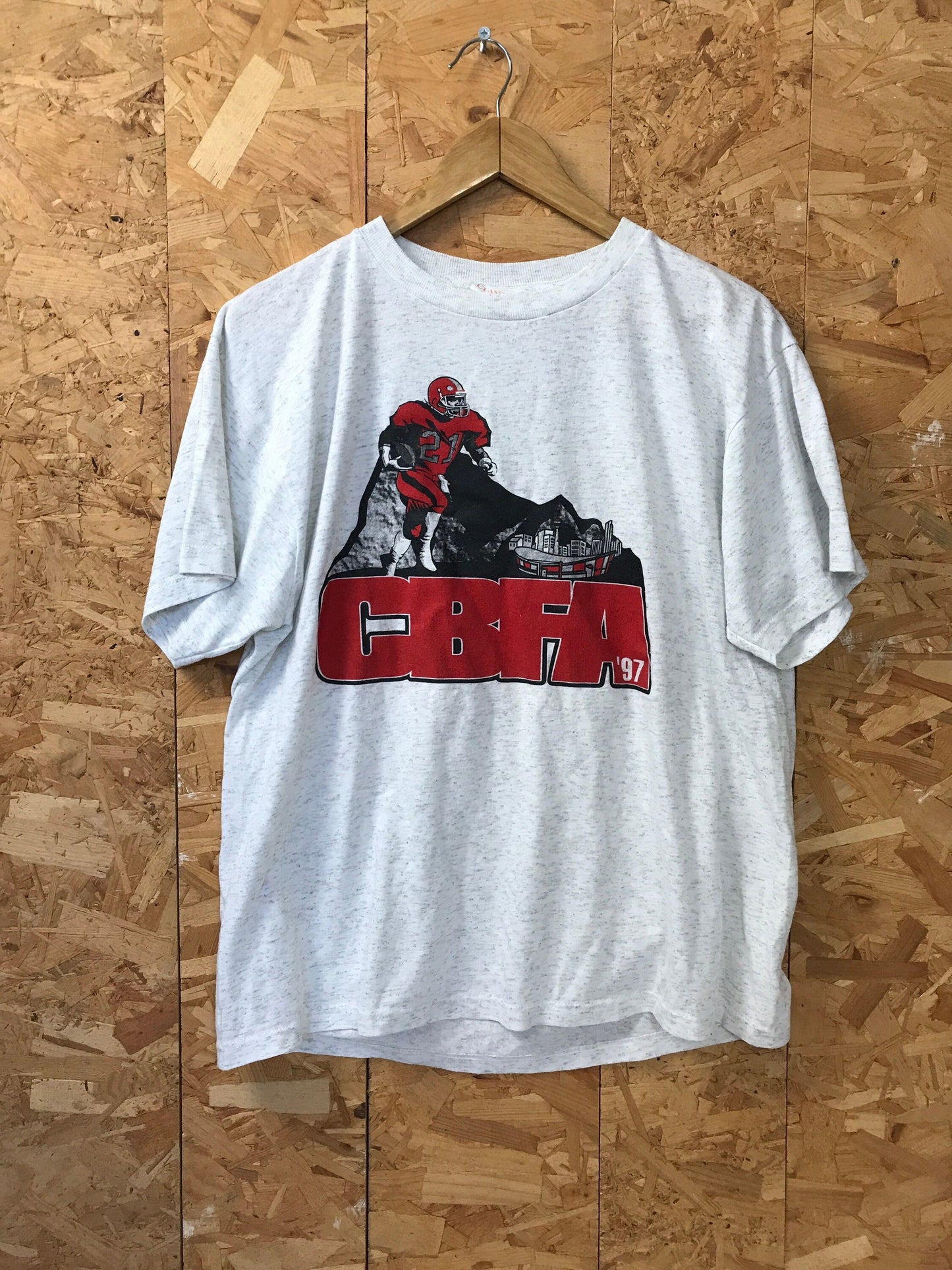 Vintage 90s CBFA USA football souvenir college varsity heavy duty grey marl t-shirt size large