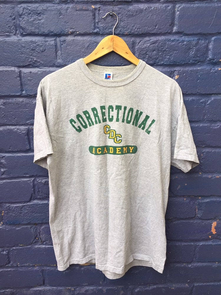 Vintage 90s CDC Correctional academy USA prison bootcamp souvenir grey t shirt size large by Russel Athletic