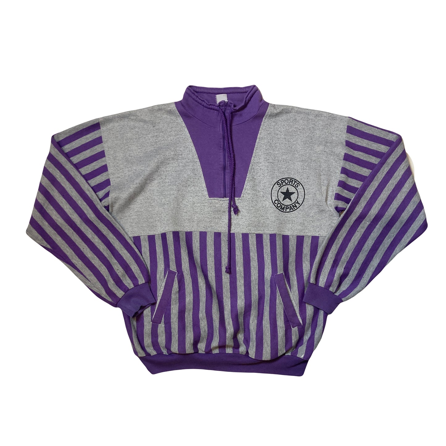 Vintage 80s quarter zip purple grey striped sweater size large