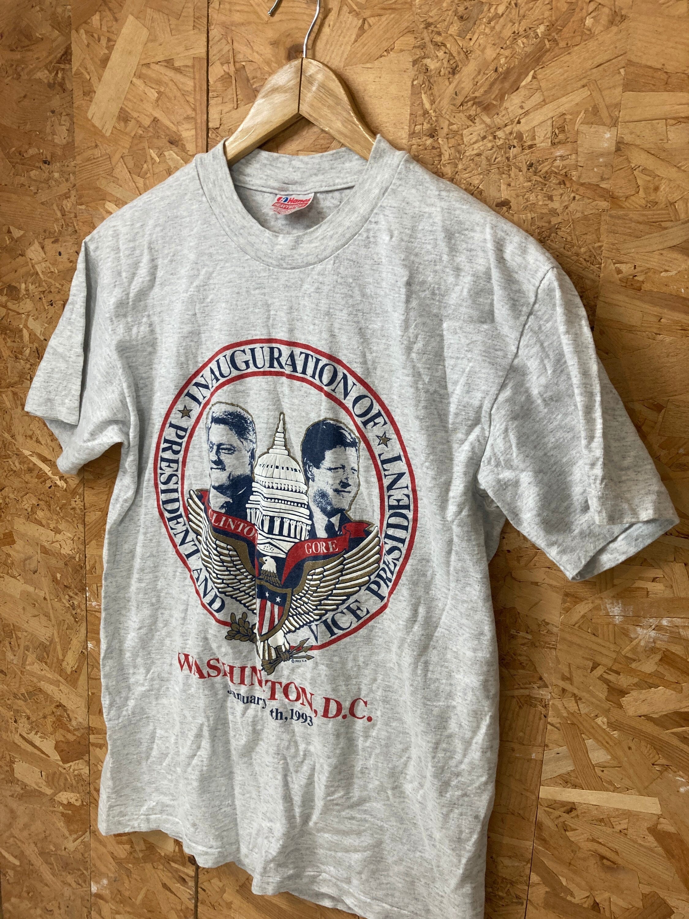Vintage 90s USA Clinton & Gore inauguration souvenir grey t shirt size medium