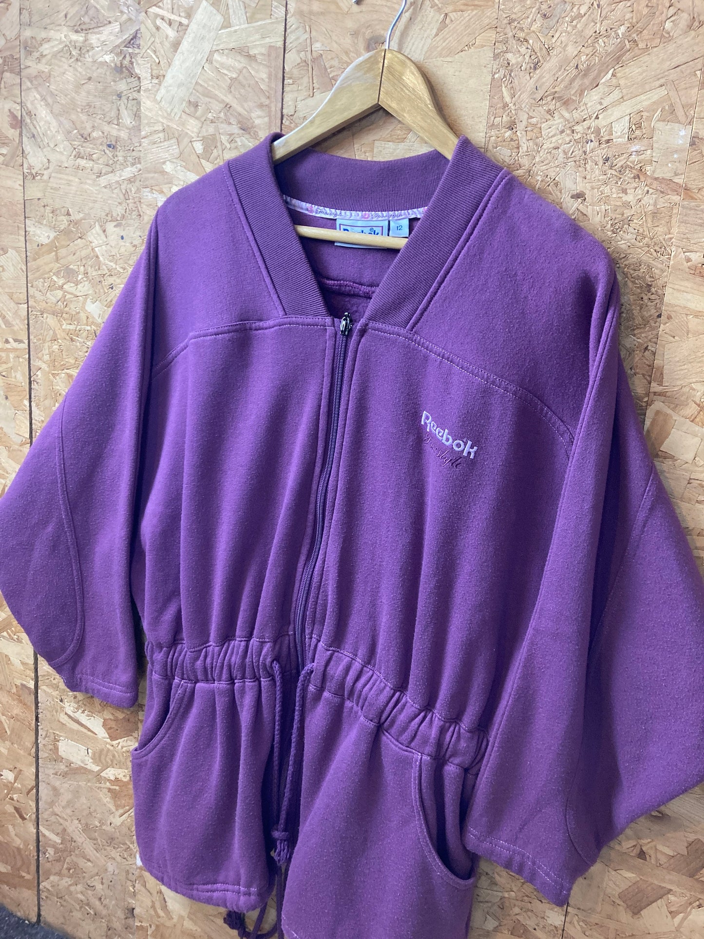 Vintage 90s Reebok Freestyle drawstring waist aerobics style purple track top sweater size 12 medium