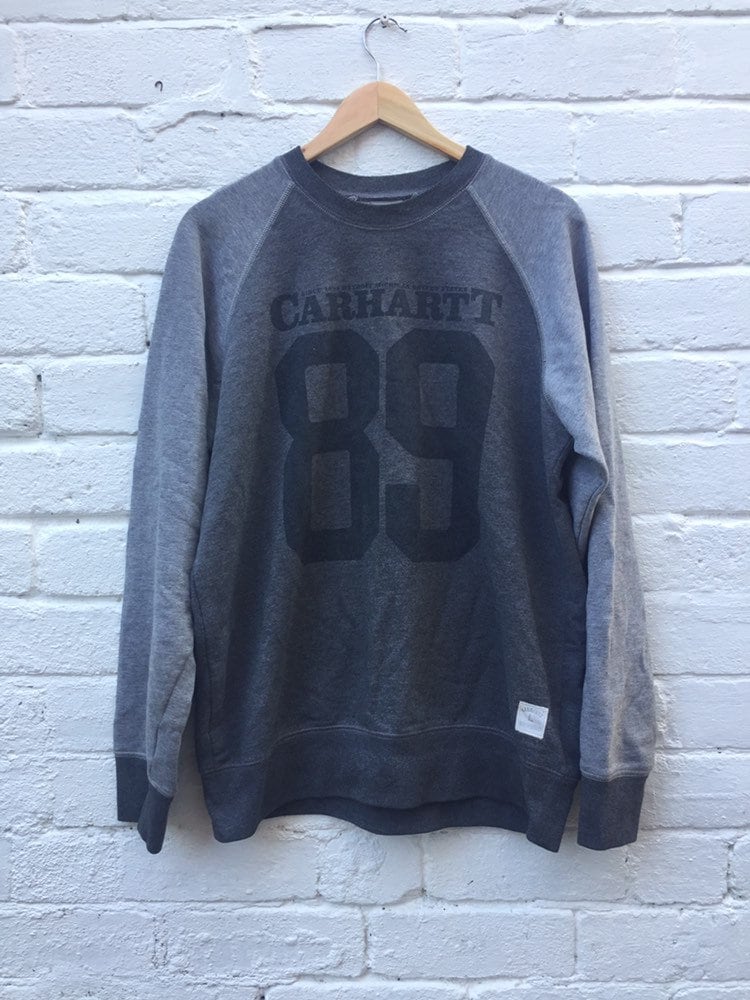 Vintage 90s Carharrt grey 89’ baseball style sweater sweatshirt crew neck size large