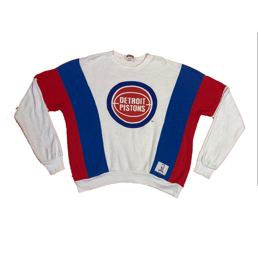 Vintage 80s Detroit Pistons red blue white crew neck sweater size large