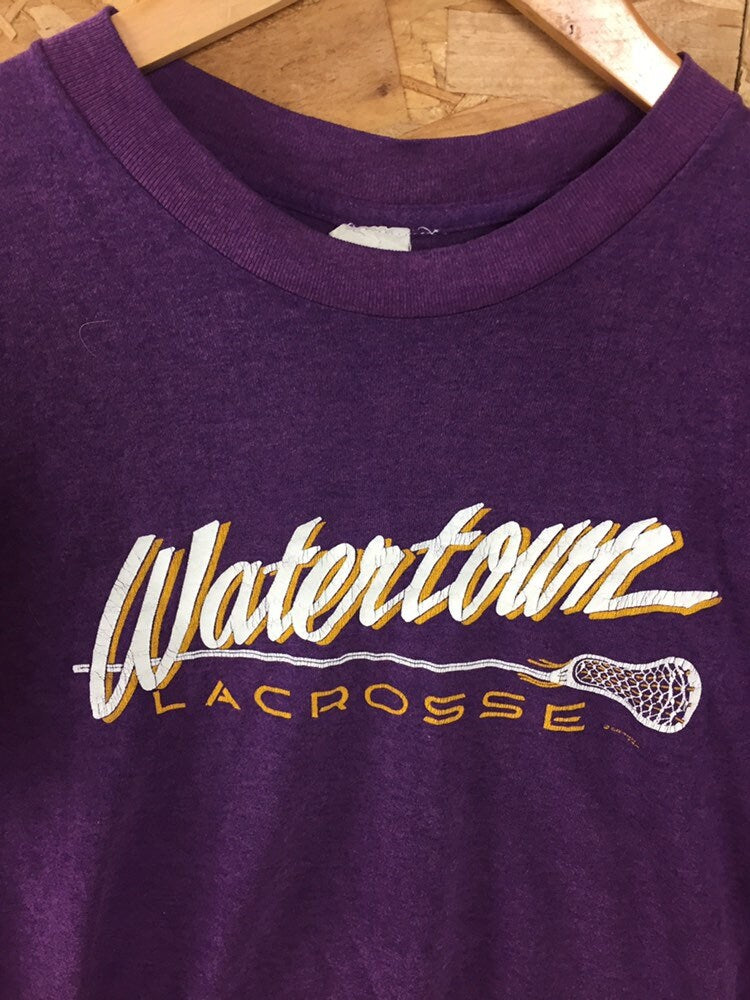 Vintage 80s Watertown lacrosse purple quirky USA souvenir t-shirt size large