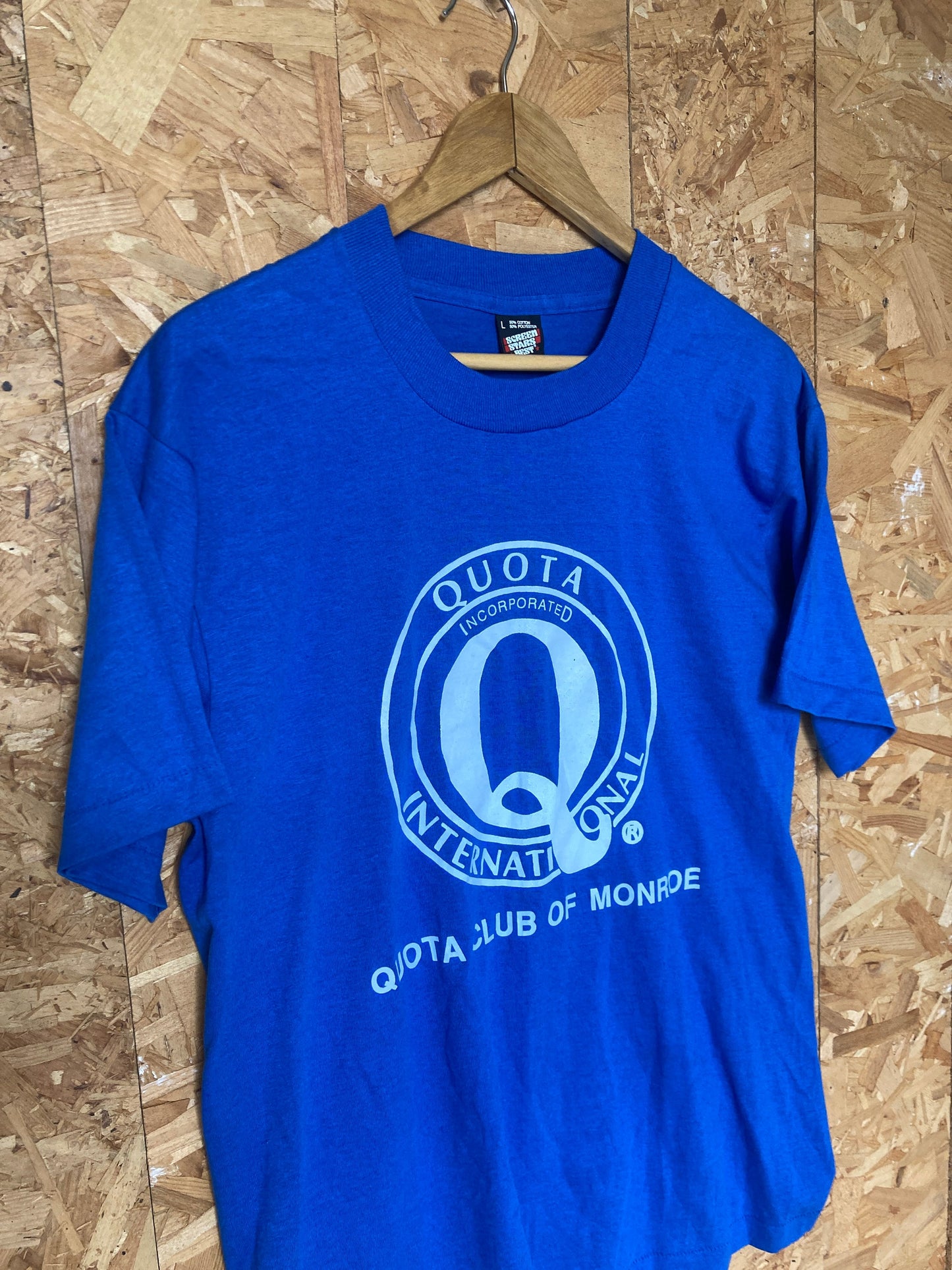 Vintage 90s Quota Club of Monroe USA souvenir workers promotional blue single stitch quirky t-shirt size large