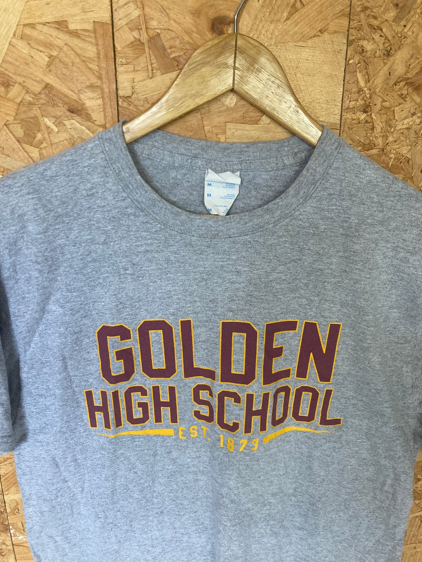 Vintage 90s Golden High School red yellow spell out USA college athletics souvenir grey marl t-shirt size medium