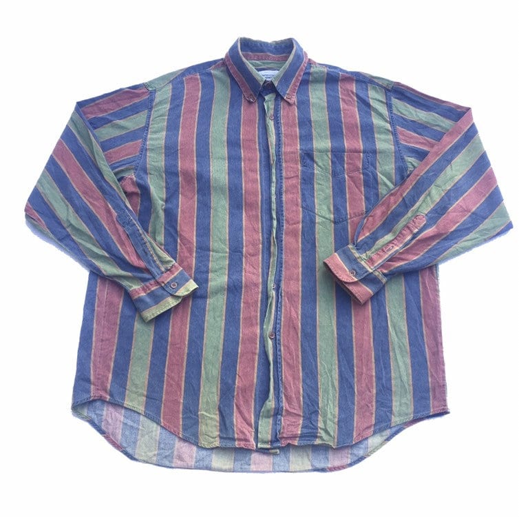 Vintage 90s United Colours of Benetton green blue red corduroy striped long sleeve shirt size large