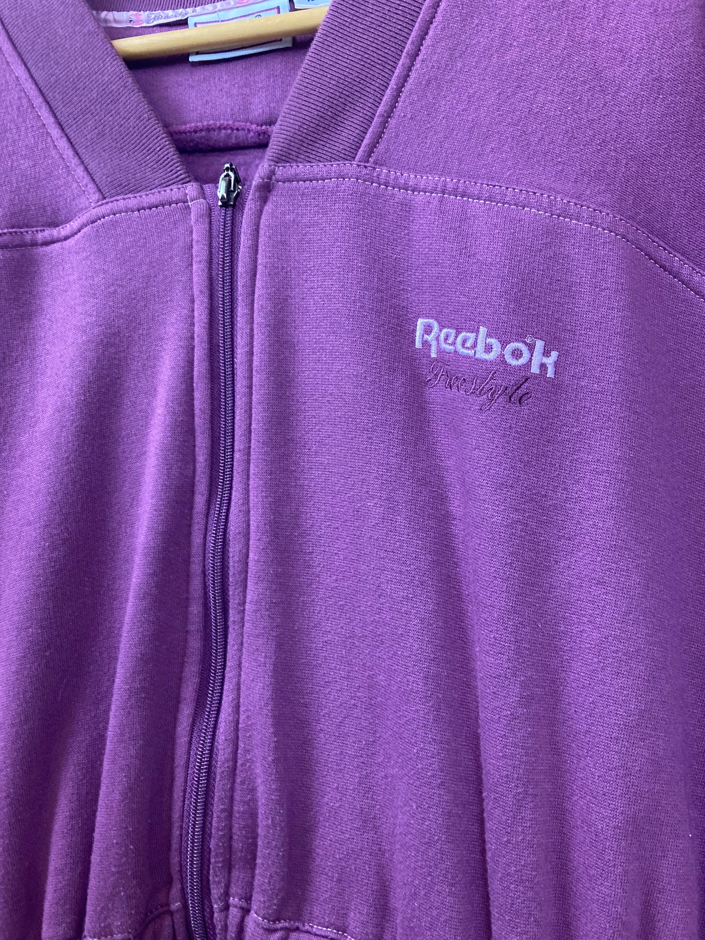 Vintage 90s Reebok Freestyle drawstring waist aerobics style purple track top sweater size 12 medium