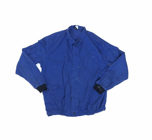 Vintage 90s Eastern Europe mid blue workers chore Sanforized button jacket cotton drill distressed with elastic waist size XL