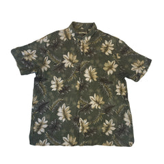 Vintage 90s olive green beige hibiscus floral Hawaiian shirt size XXL oversized