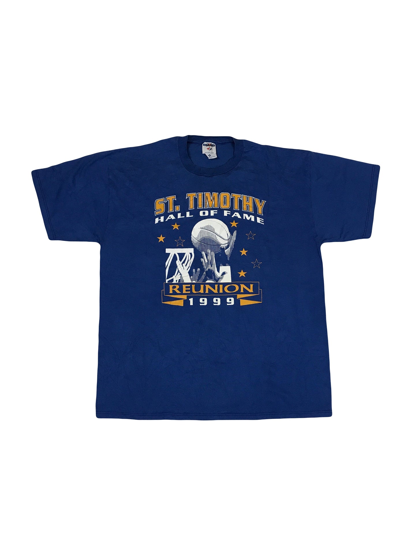 Vintage 99&#39; St Timothy Ohio USA college sports basketball reunion team souvenir blue t-shirt size XL