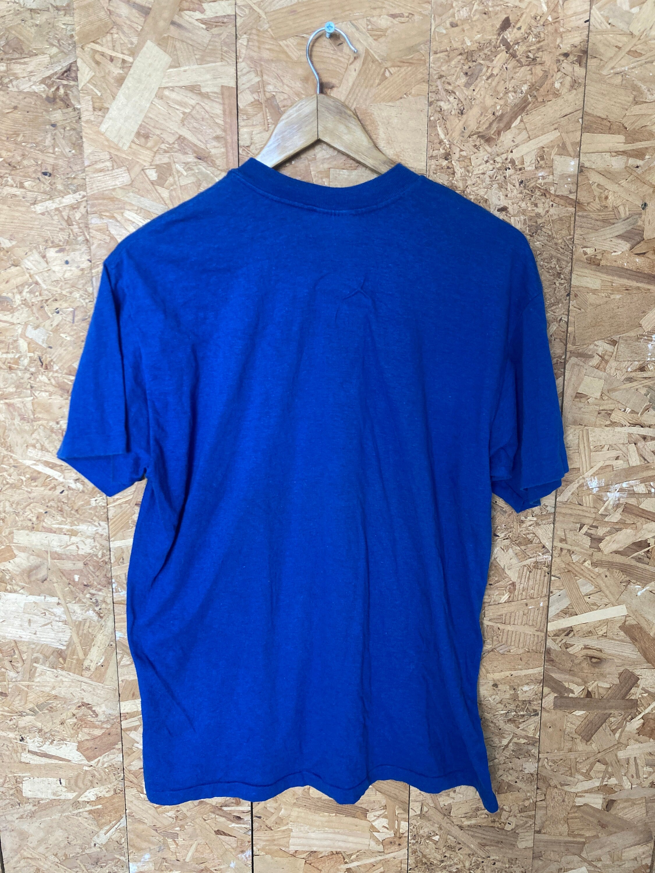 Vintage 80s Quirky preppy Emmanuel PreSchool souvenir USA hot air balloon blue t-shirt size XL