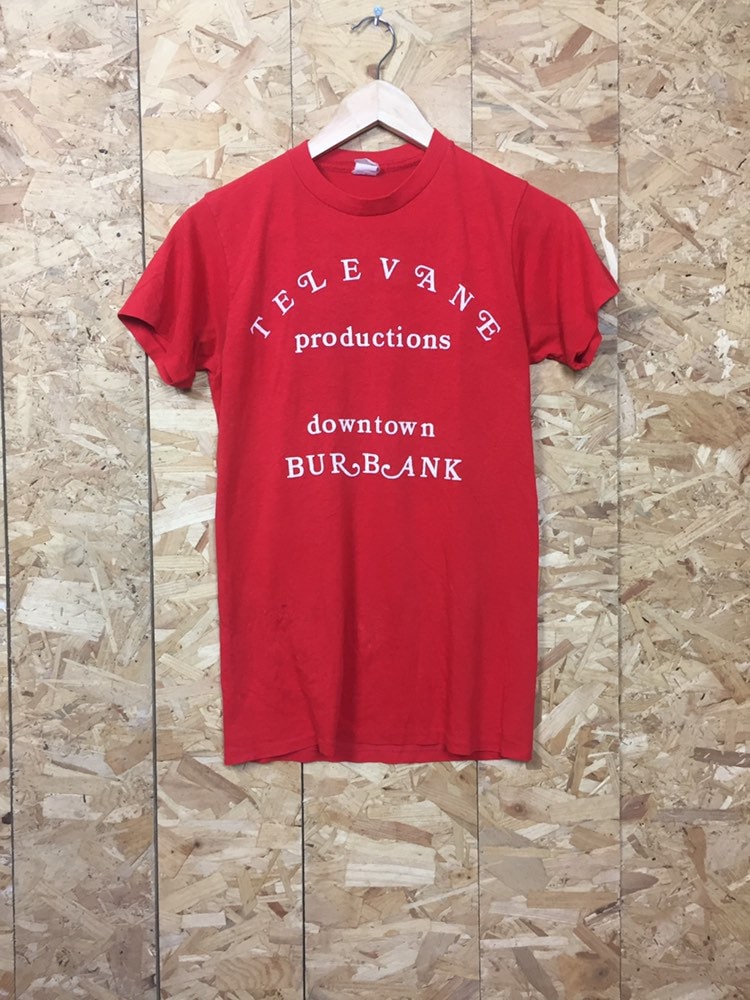 Vintage 80s red Televane Productions downtown Burbank TV crew USA souvenir t shirt size small