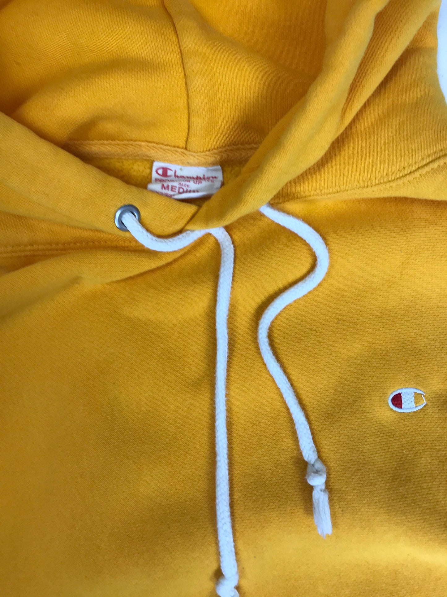 Vintage early 90s Champion USA heavy duty reverse weave yellow hoodie size medium