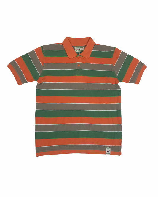 Vintage 90s casuals Champion USA orange green horizontal striped polo shirt size small