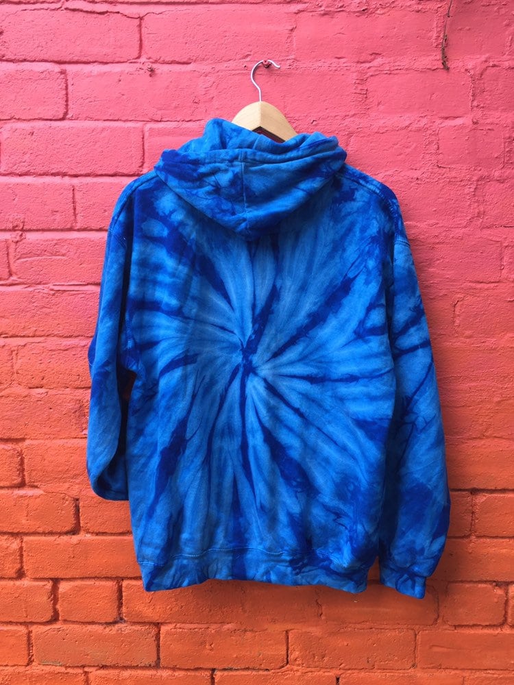 Vintage 00s blue acid wash rave festival tie dye hoody pullover size medium