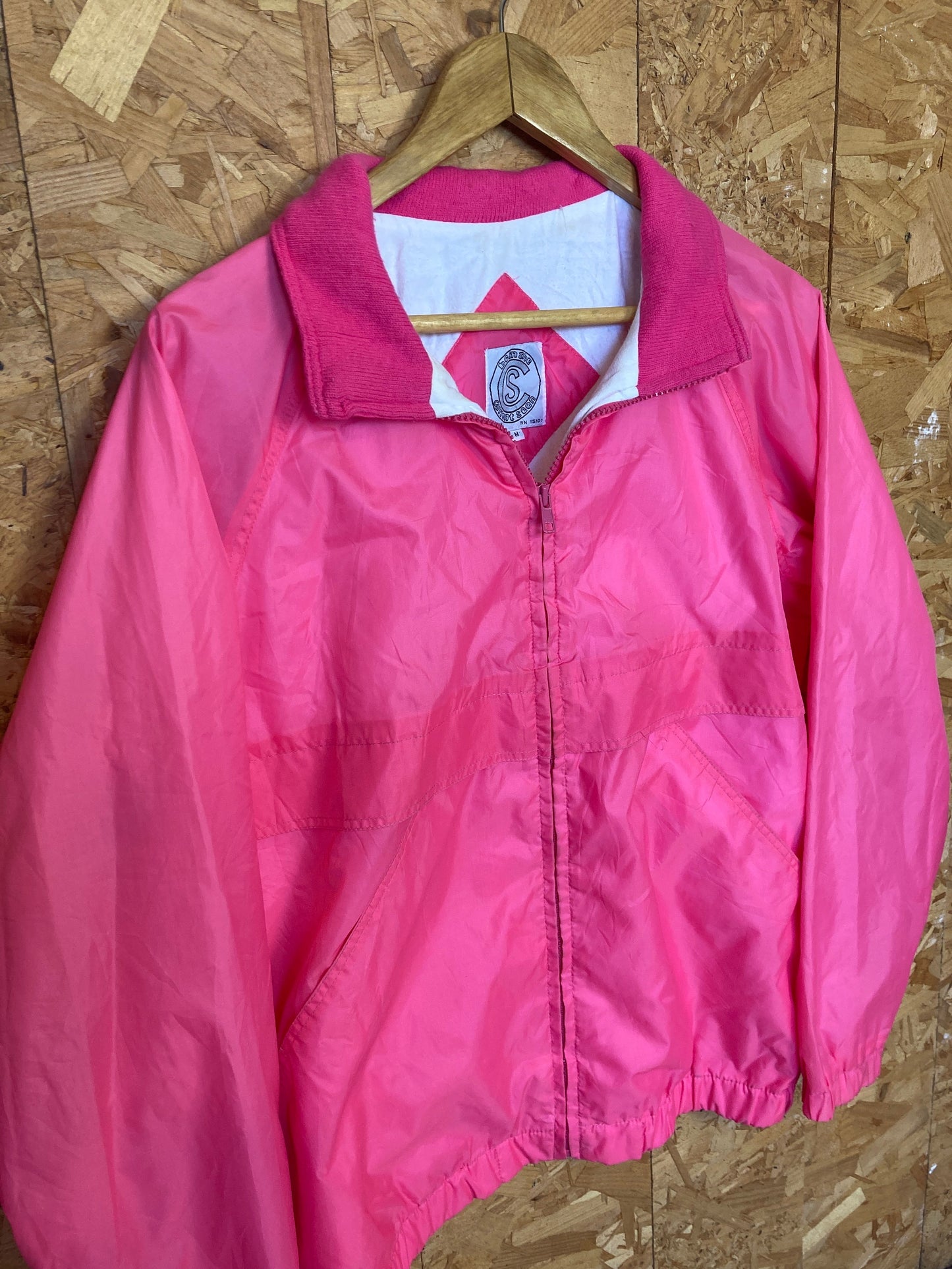 Vintage 80s Soviet Russian pink shell track zip jacket windbreaker size medium