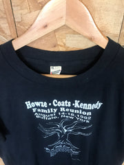 Vintage 90s Quirky Howze Coats Kennedy Family reunion tree black buffalo New York USA souvenir t-shirt size XL