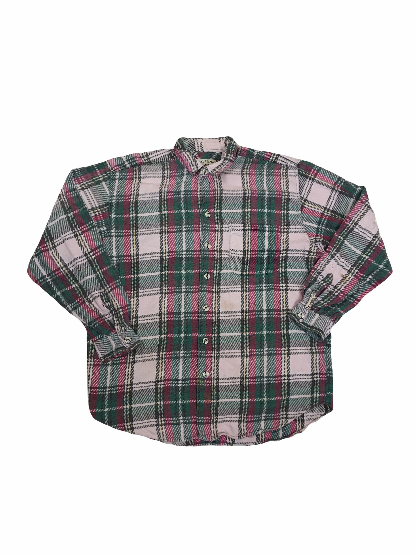 Vintage 80s Grey pink and green Chunky check oversized XL Shirt