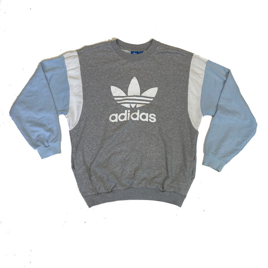 Vintage grey white blue Adidas logo print crew neck sweater size medium