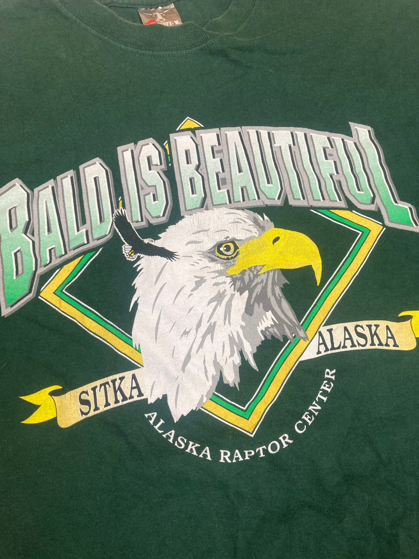 Vintage 90s USA Bald is Beautiful Sitka Alaska dark green t-shirt size XL