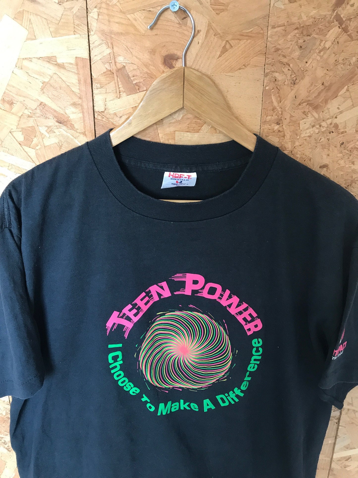 Vintage 90s rave style Teen Power - I choose to make a difference circle logo USA black souvenir t-shirt size XL