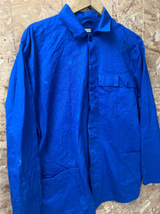 Vintage 90s French / Eastern Europe mid cobalt blue workers chore button jacket sanforized cotton drill distressed size large