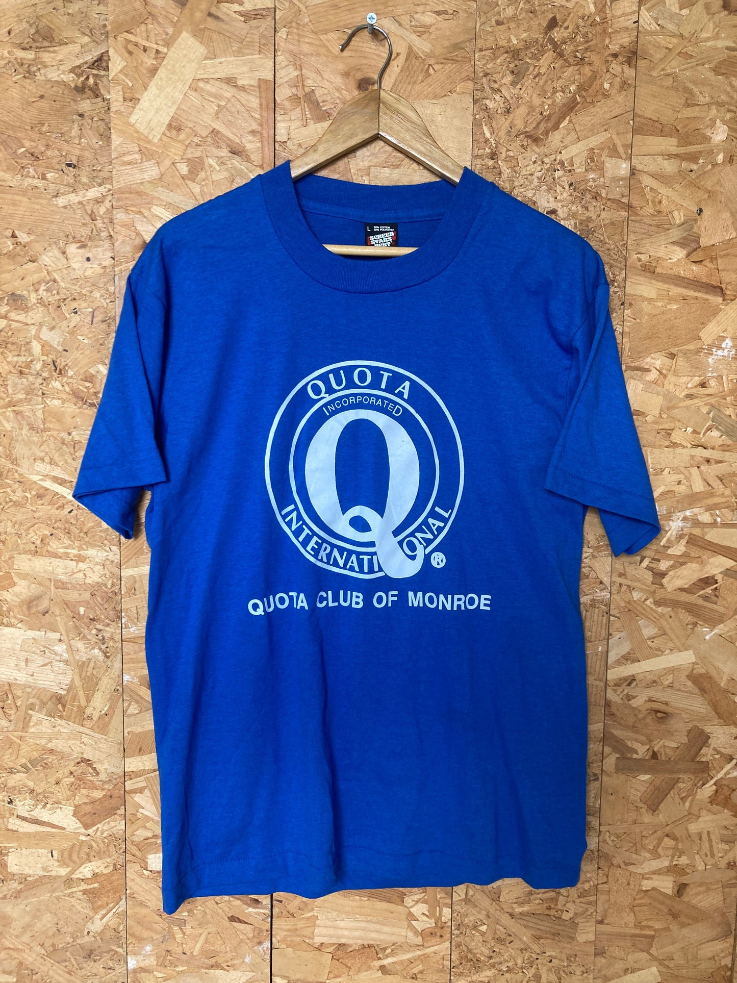 Vintage 90s Quota Club of Monroe USA souvenir workers promotional blue single stitch quirky t-shirt size large