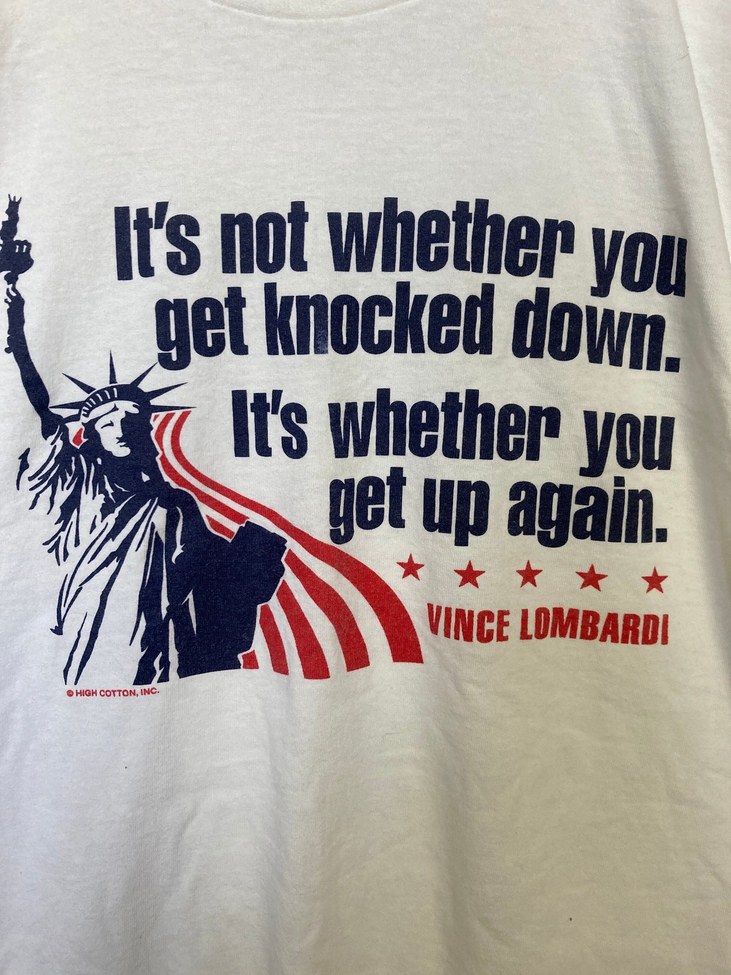 Vintage 80s Vince Lombardi inspirational quote patriotic USA souvenir single stitch white t-shirt size XL