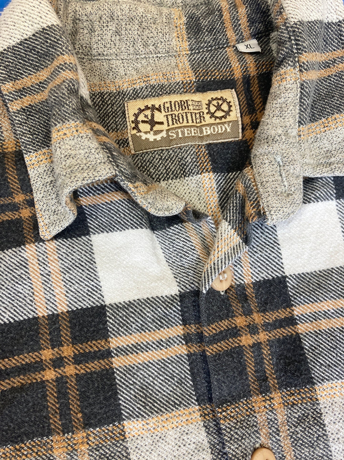 Vintage 90s Chunky large Check Grey & Brown heavy wool mix Lumberjack Shirt size XL by globetrotter