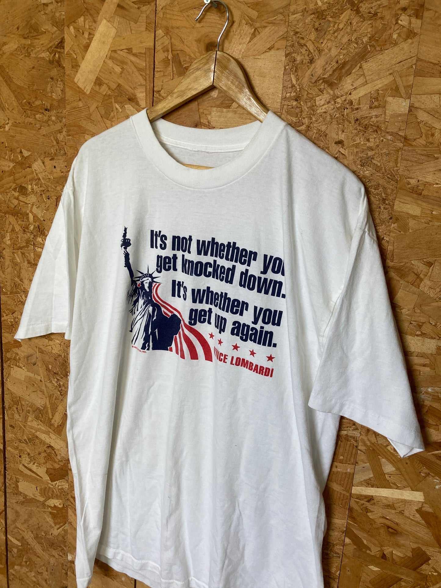 Vintage 80s Vince Lombardi inspirational quote patriotic USA souvenir single stitch white t-shirt size XL