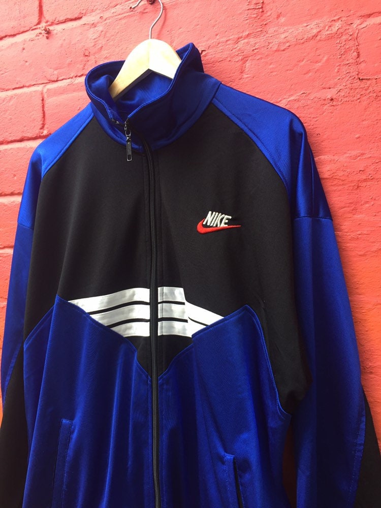 Rare vintage 90s Nike bootleg navy blue white red track top size XL oversized