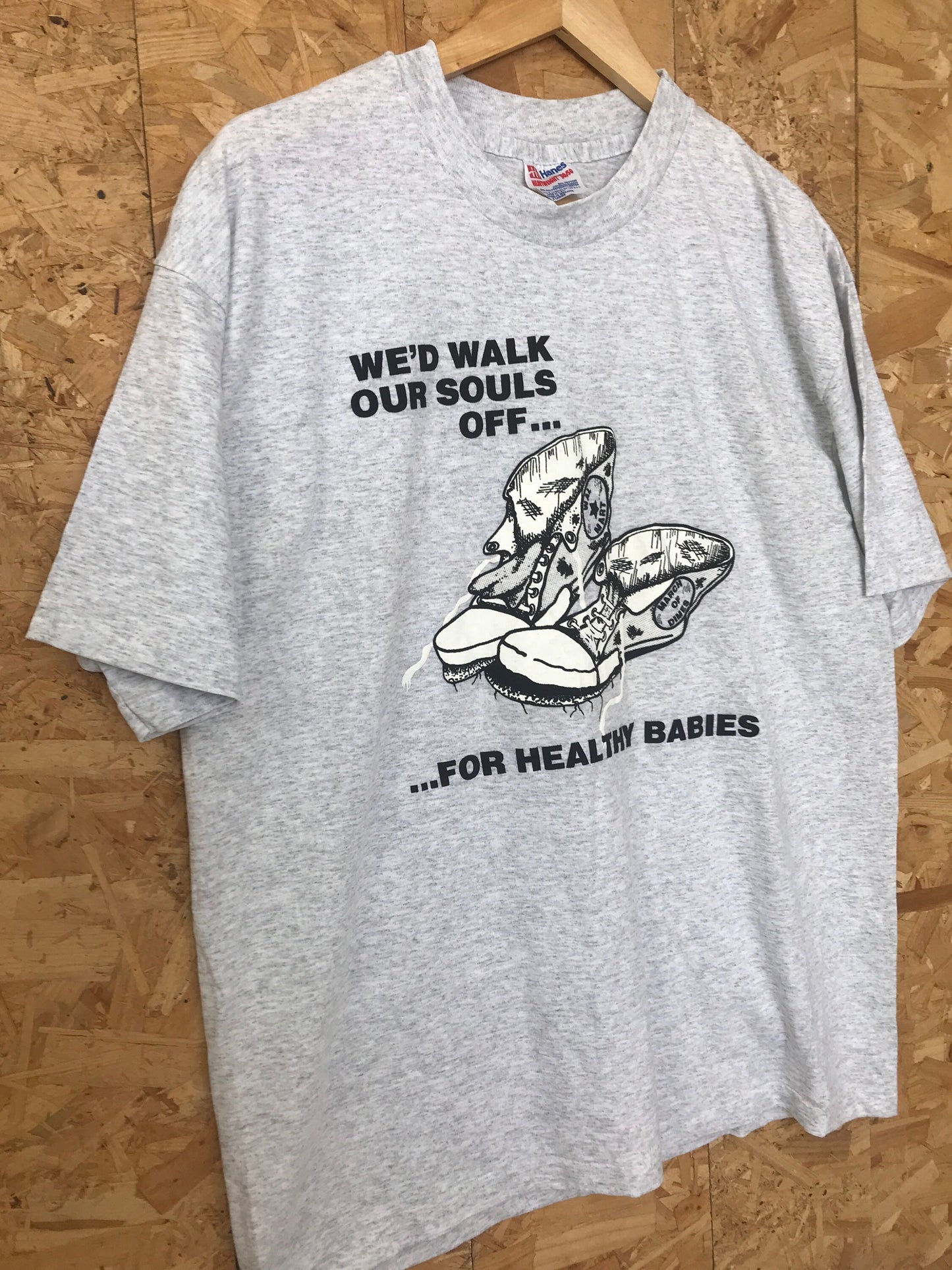 Vintage 90s USA March of Dimes charity walk marathon quirky souvenir grey t shirt size XL